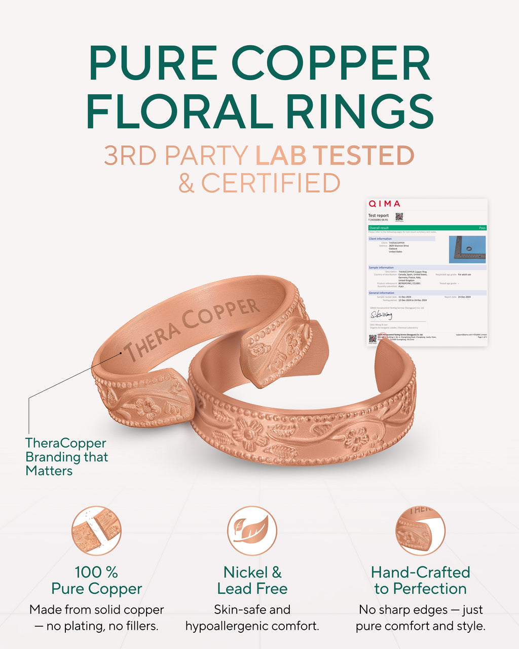 Pure Copper Rings Set – Floral (6mm) - Nara's Shop