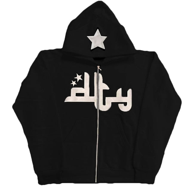 Star Printed Zip Up Hoodies - Nara's Shop