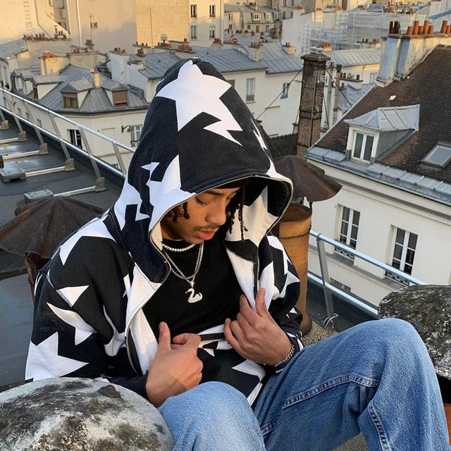 Star Printed Zip Up Hoodies - Nara's Shop