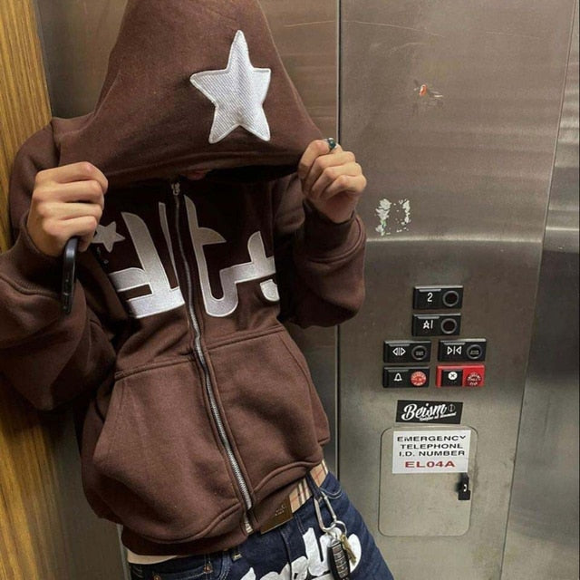 Star Printed Zip Up Hoodies - Nara's Shop