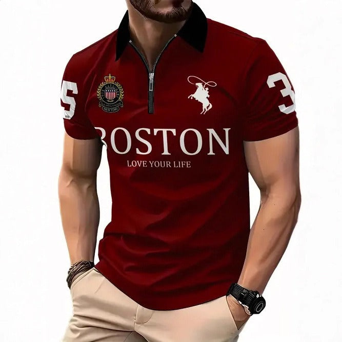 Men's 3D Digital Print Zip-Up Polo Shirt - Nara's Shop