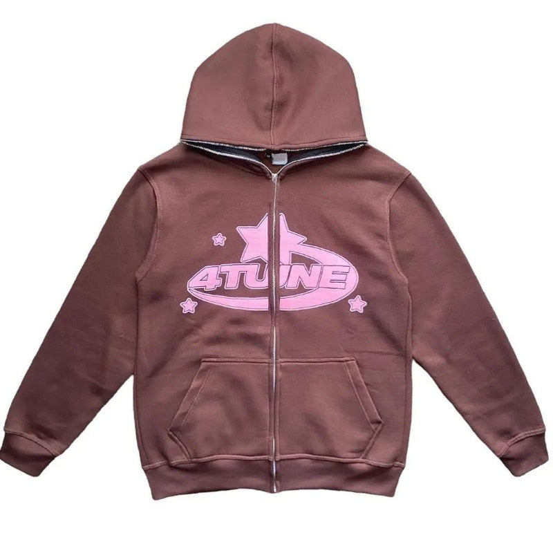 Star Printed Zip Up Hoodies - Nara's Shop