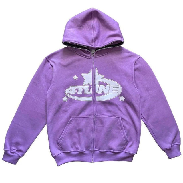Star Printed Zip Up Hoodies - Nara's Shop
