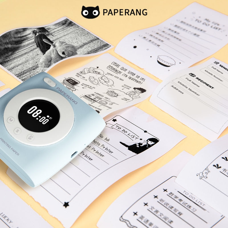 PAPERANG P2S 300dpi BT Pocket Printer Wireless Thermal Printer Portable Photo Label Clock Function Sticker Thermal Paper Roll - Nara's Shop