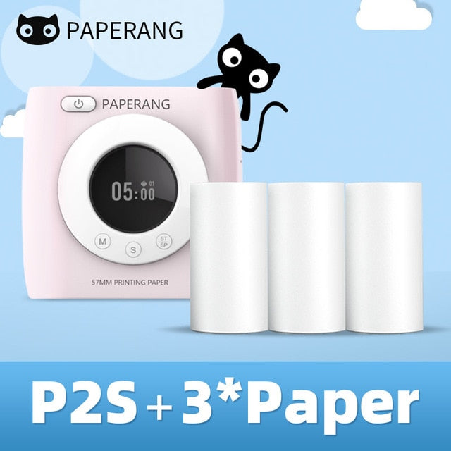 PAPERANG P2S 300dpi BT Pocket Printer Wireless Thermal Printer Portable Photo Label Clock Function Sticker Thermal Paper Roll - Nara's Shop