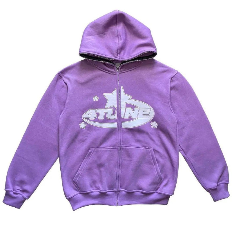 Star Printed Zip Up Hoodies - Nara's Shop