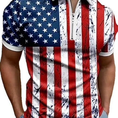 Men's 3D Digital Print Zip-Up Polo Shirt - Nara's Shop