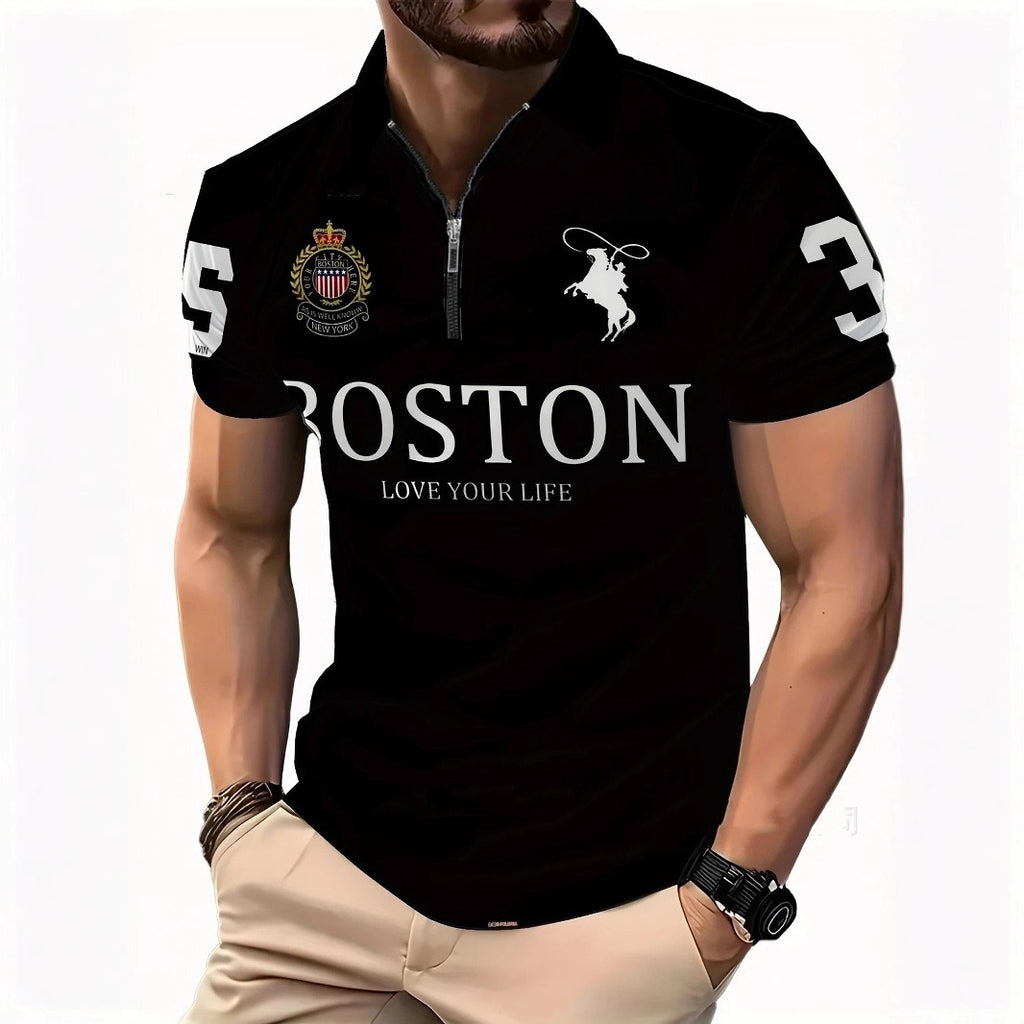 Men's 3D Digital Print Zip-Up Polo Shirt - Nara's Shop