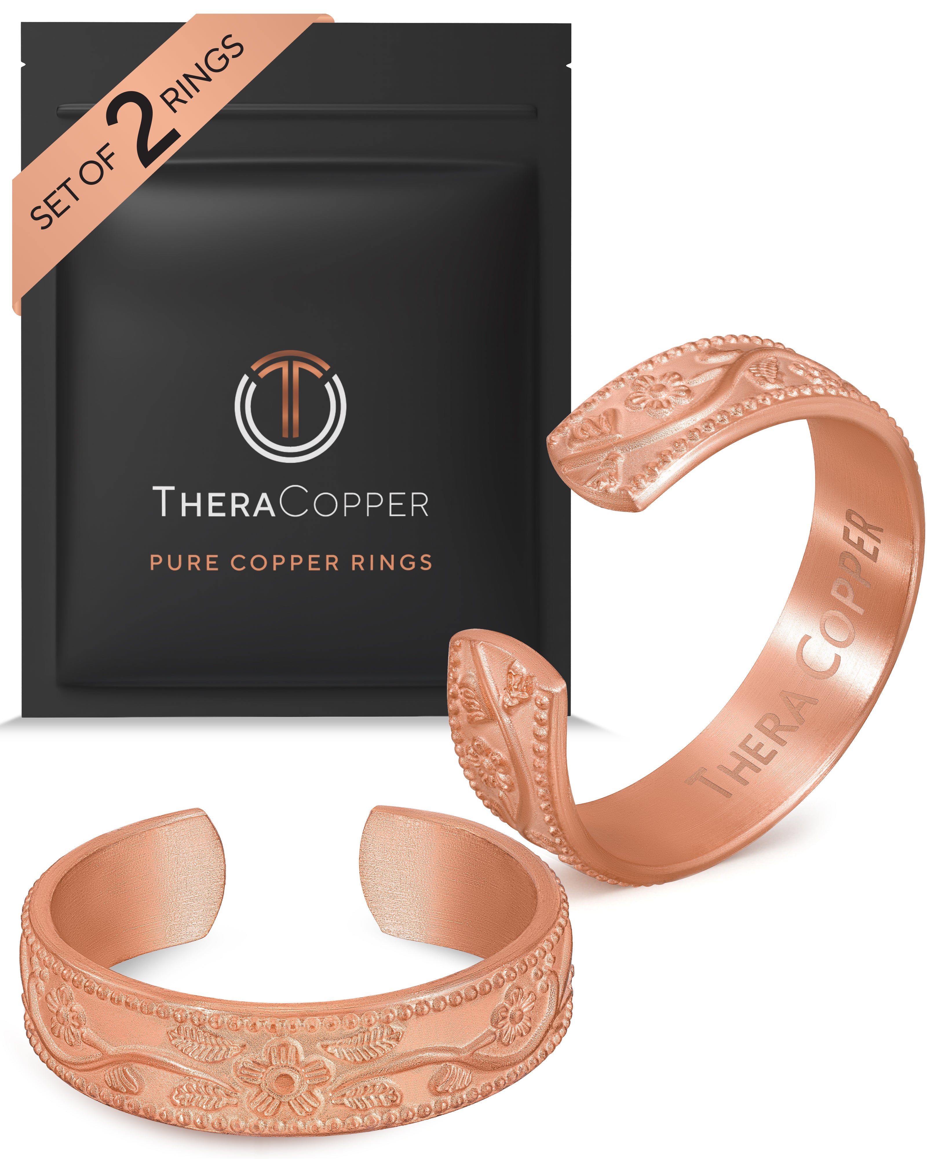 Pure Copper Rings Set – Floral (6mm) - Nara's Shop