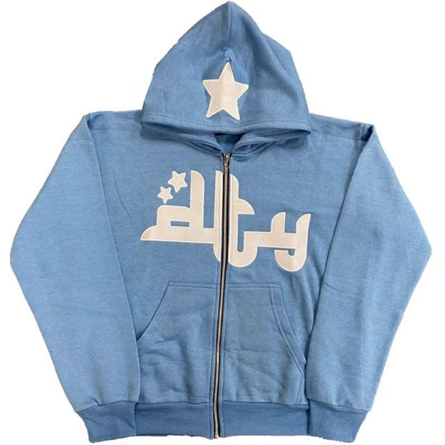 Star Printed Zip Up Hoodies - Nara's Shop