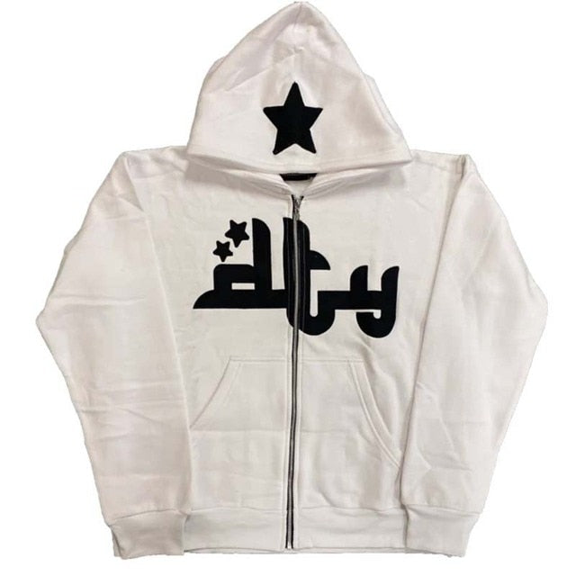 Star Printed Zip Up Hoodies - Nara's Shop