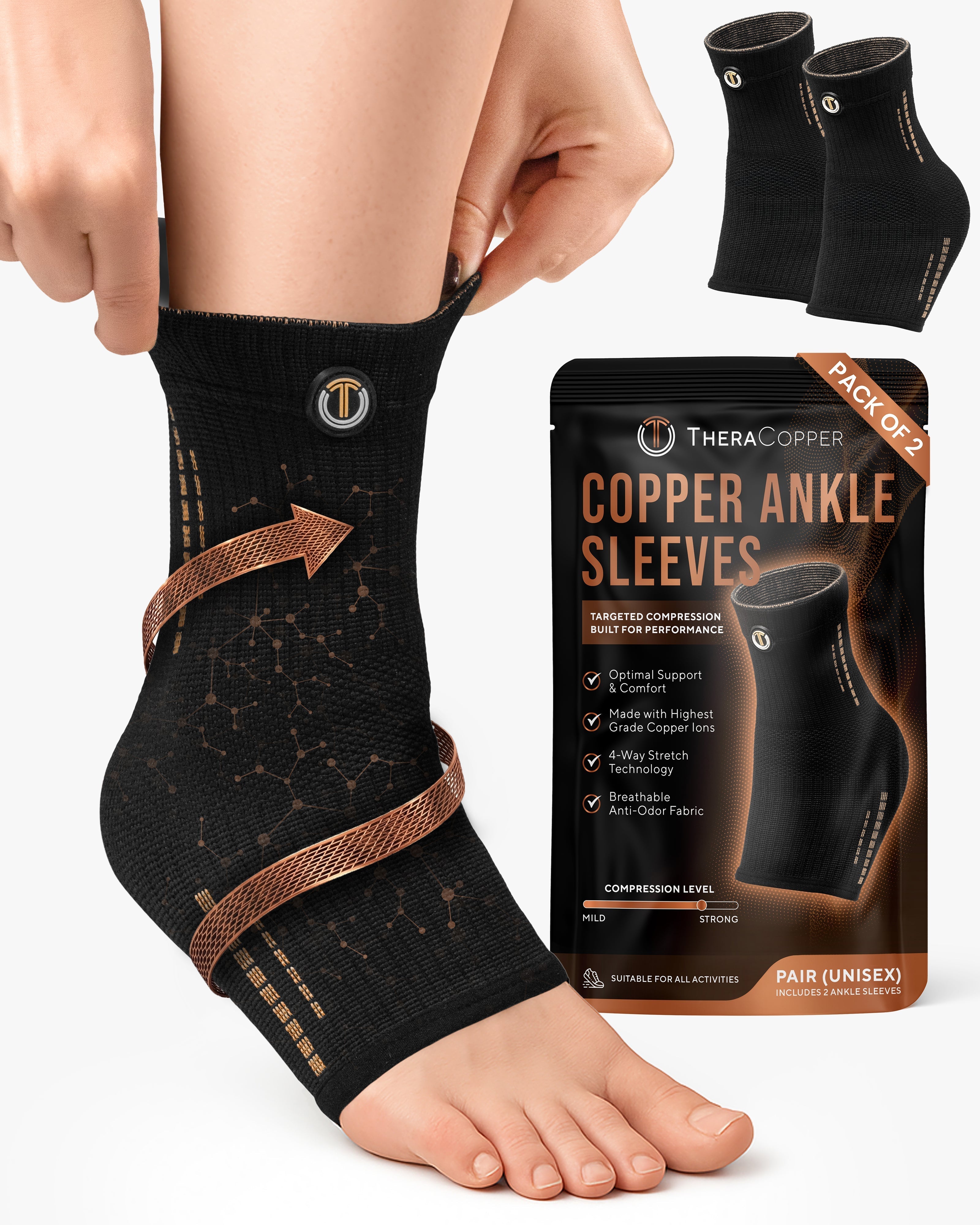 Copper Compression Ankle Brace Sleeves (2 Pack) - Nara's Shop
