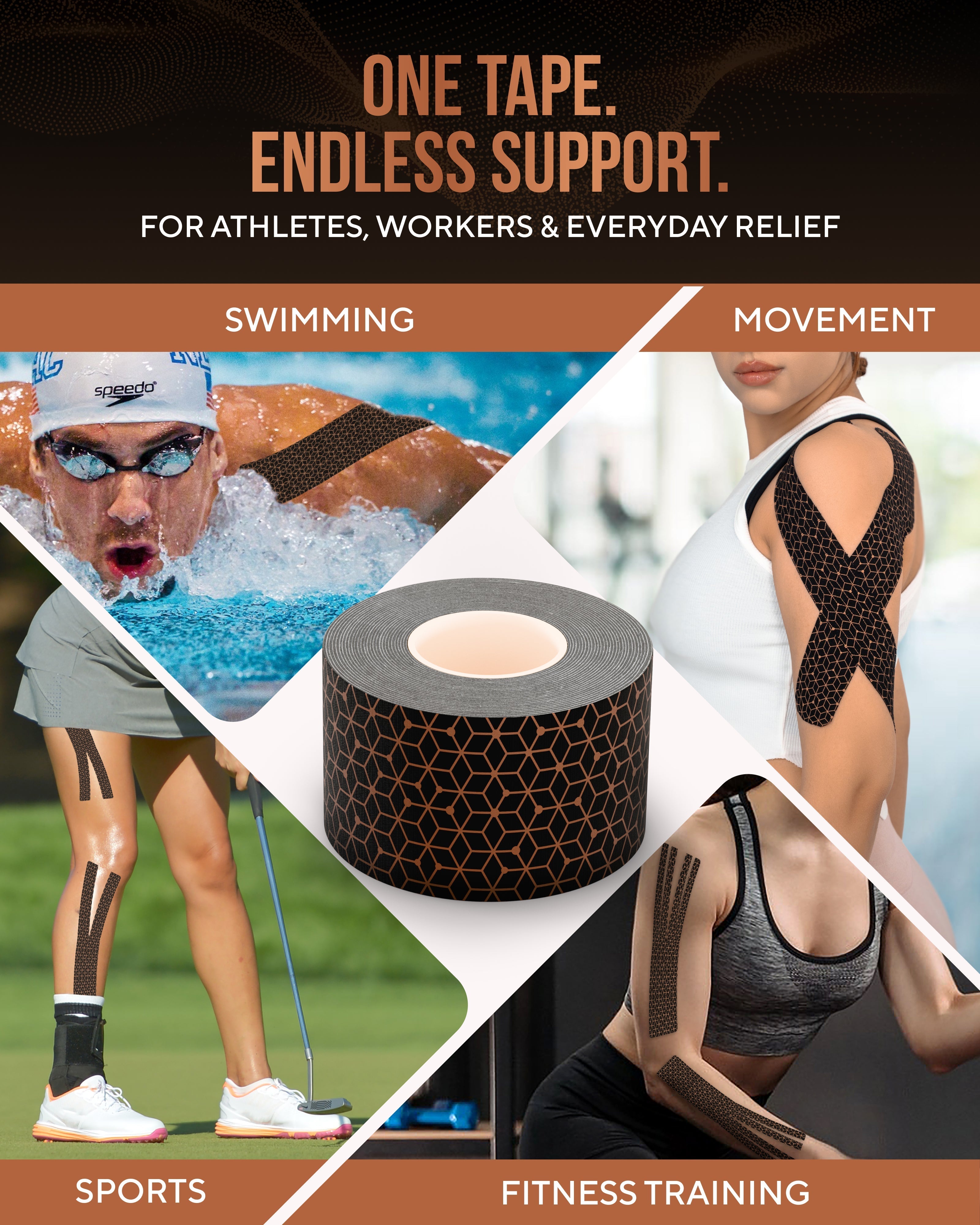 Copper Infused Kinesiology Tape – 2 Rolls (40 Precut Strips) - Nara's Shop
