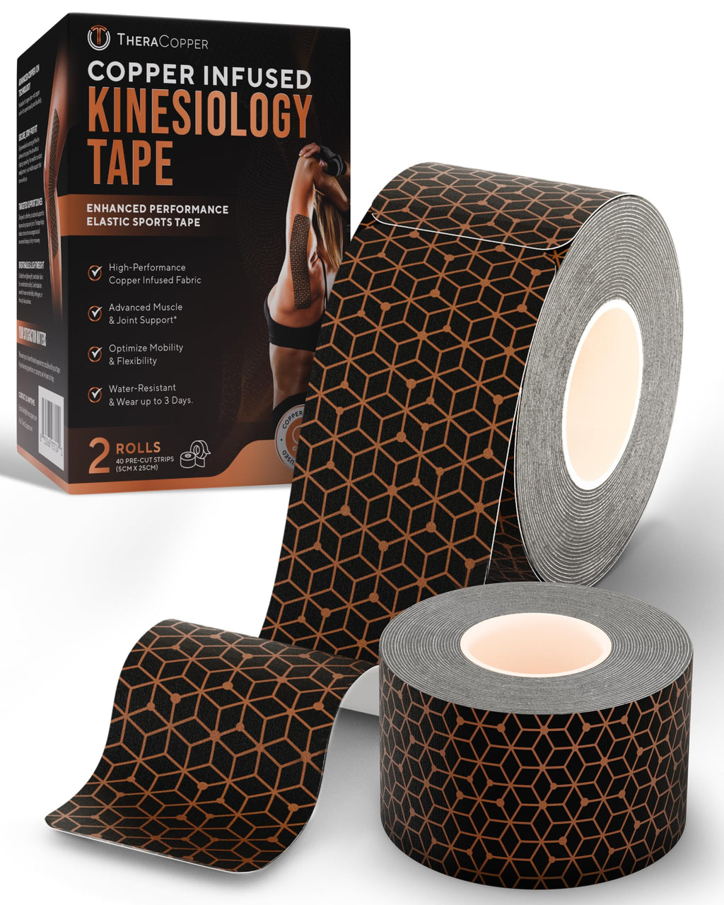 Copper Infused Kinesiology Tape – 2 Rolls (40 Precut Strips) - Nara's Shop