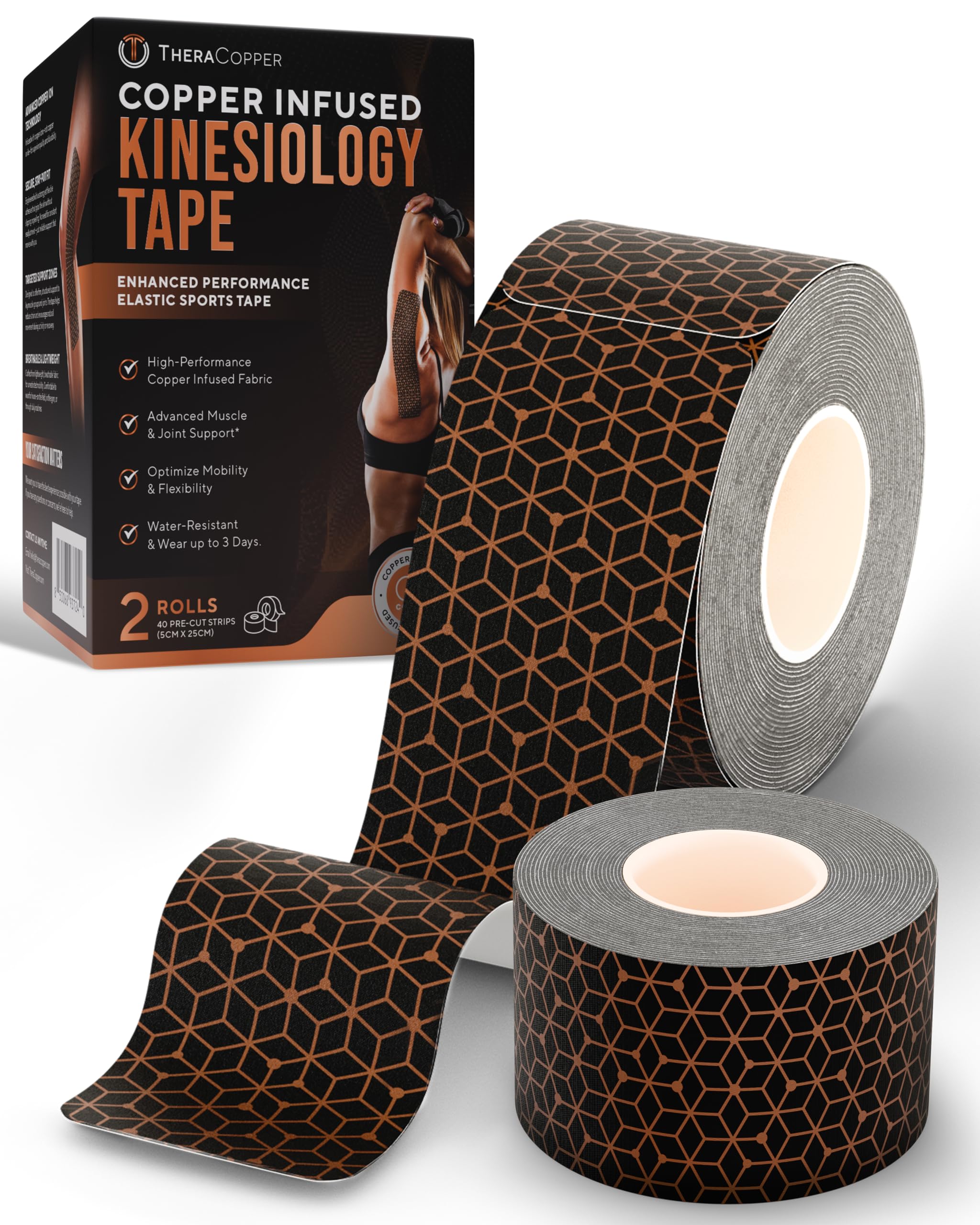 Copper Infused Kinesiology Tape – 2 Rolls (40 Precut Strips) - Nara's Shop