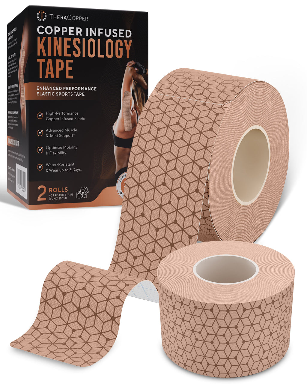 Copper Infused Kinesiology Tape (Tan) – 2 Rolls (40 Precut Strips) - Nara's Shop