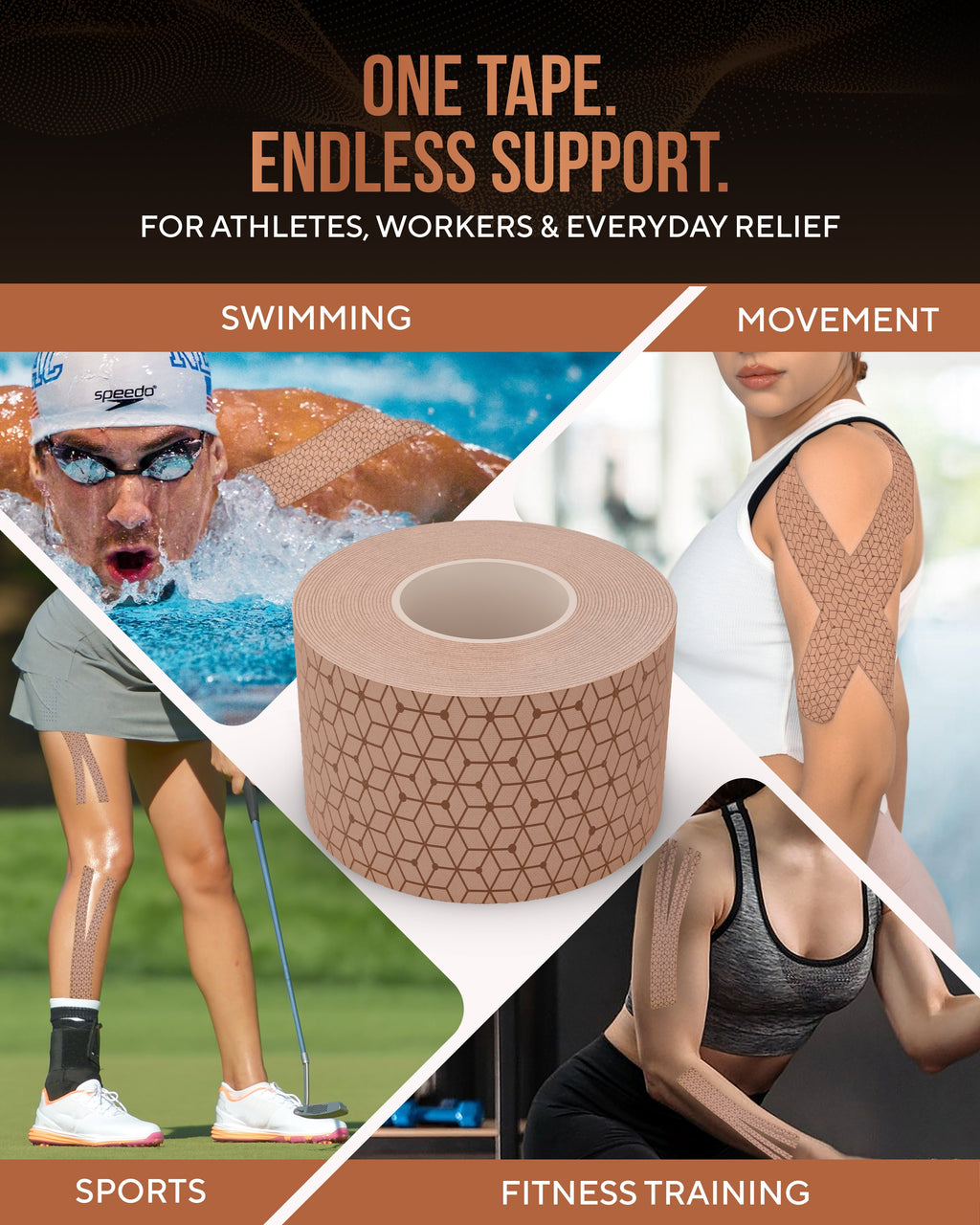 Copper Infused Kinesiology Tape (Tan) – 2 Rolls (40 Precut Strips) - Nara's Shop