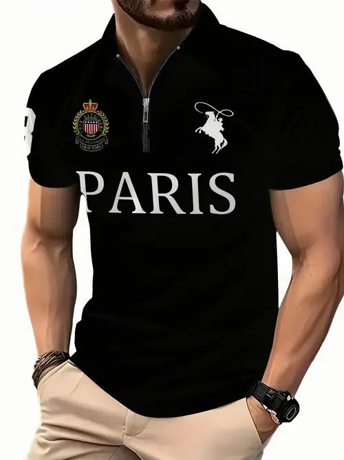 Men's 3D Digital Print Zip-Up Polo Shirt - Nara's Shop