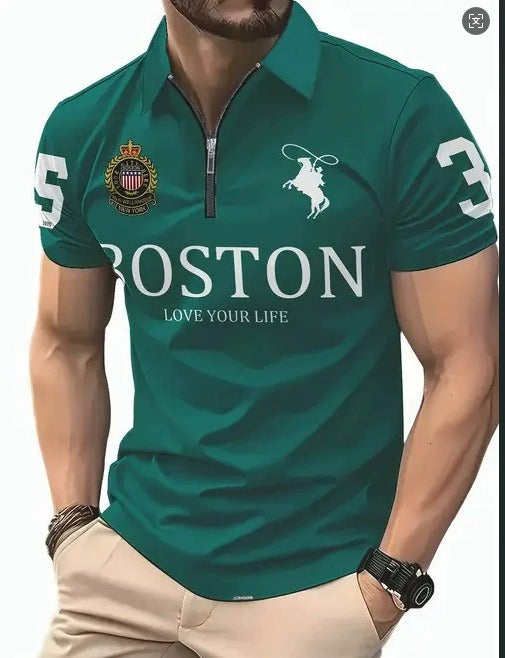 Men's 3D Digital Print Zip-Up Polo Shirt - Nara's Shop