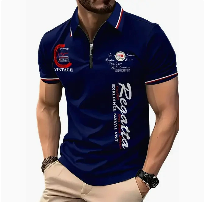 Men's 3D Digital Print Zip-Up Polo Shirt - Nara's Shop