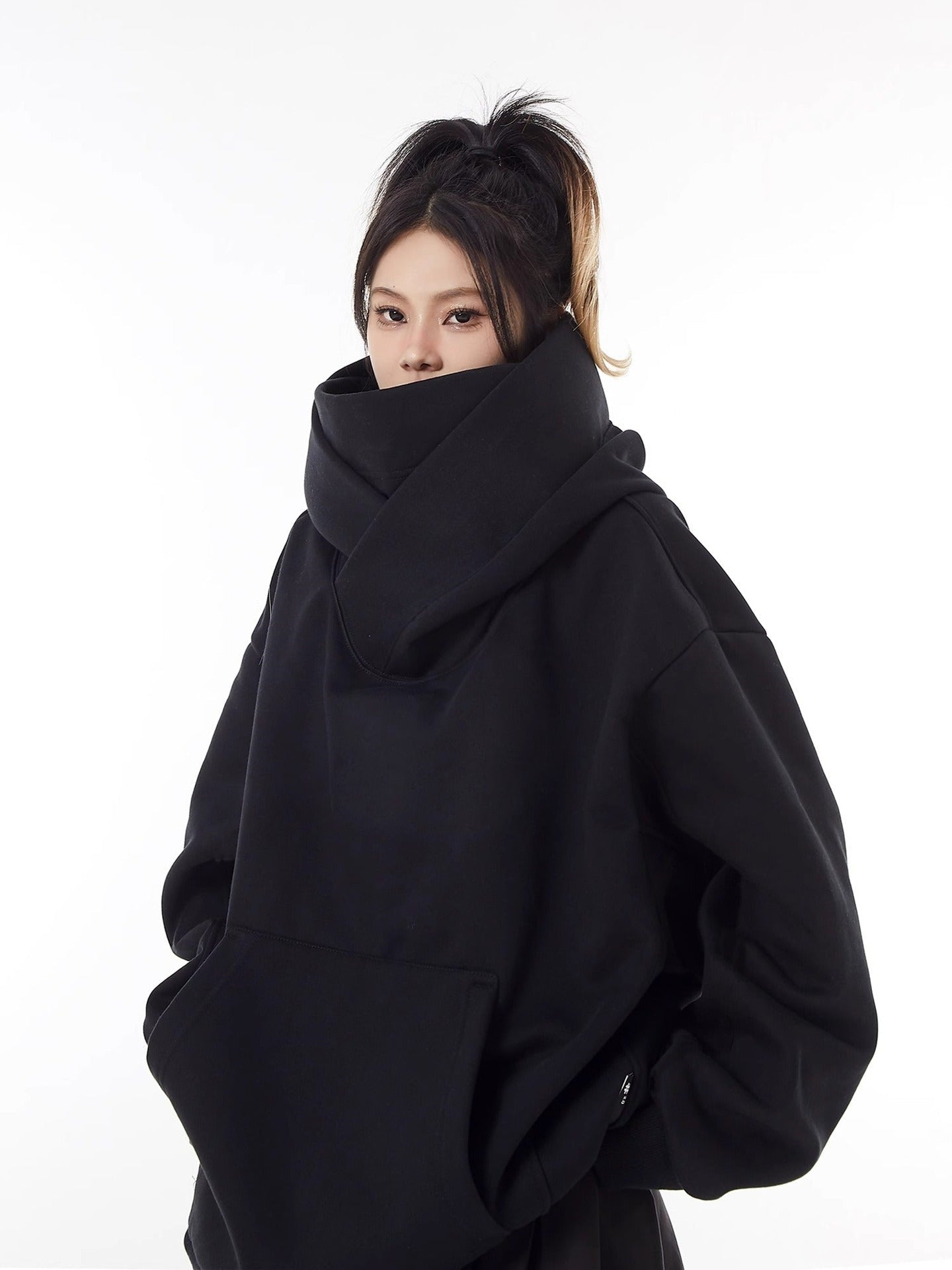 Loose High Collar Fleece Lined Hoodie - Nara's Shop