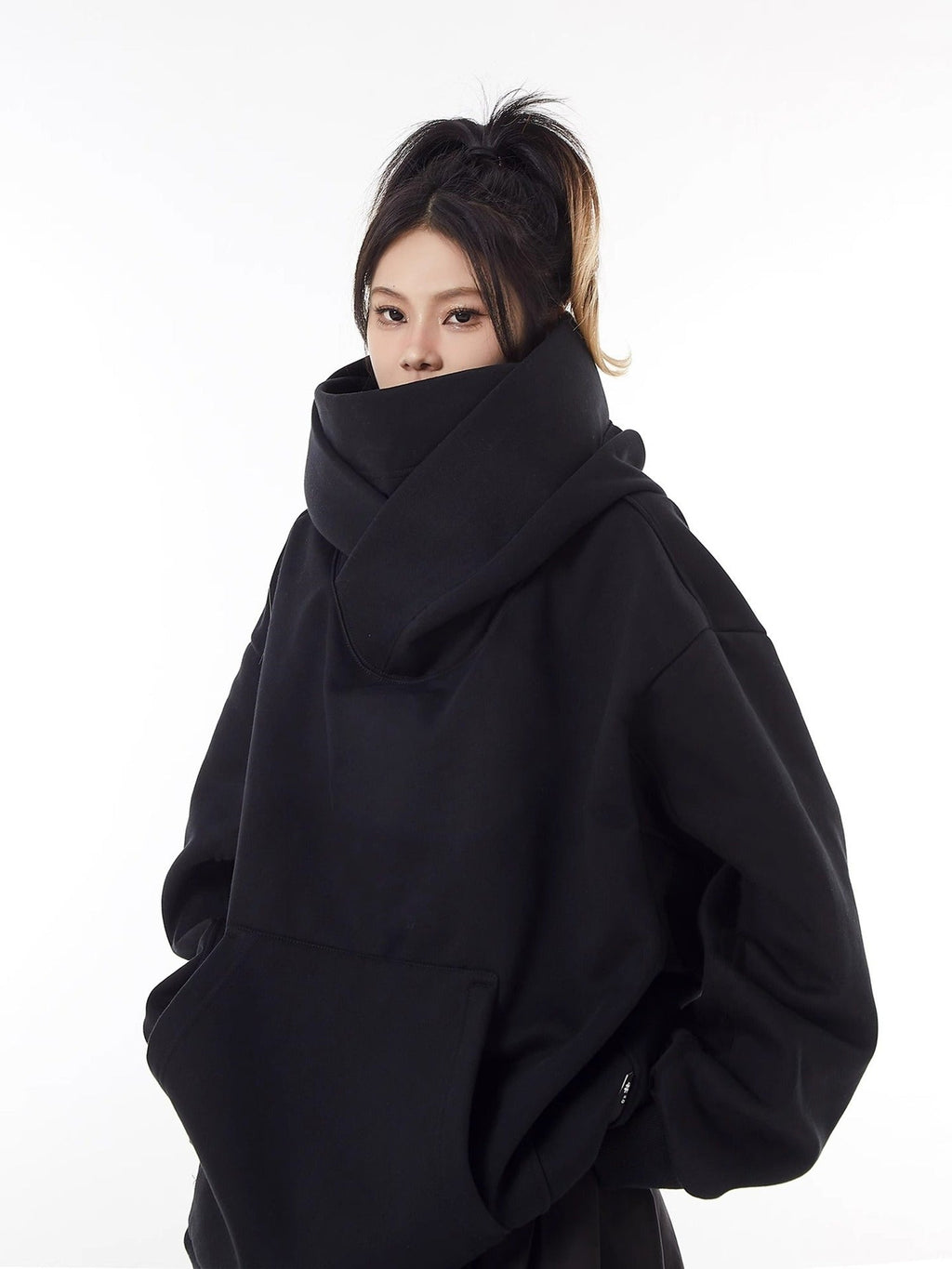 Loose High Collar Fleece Lined Hoodie - Nara's Shop