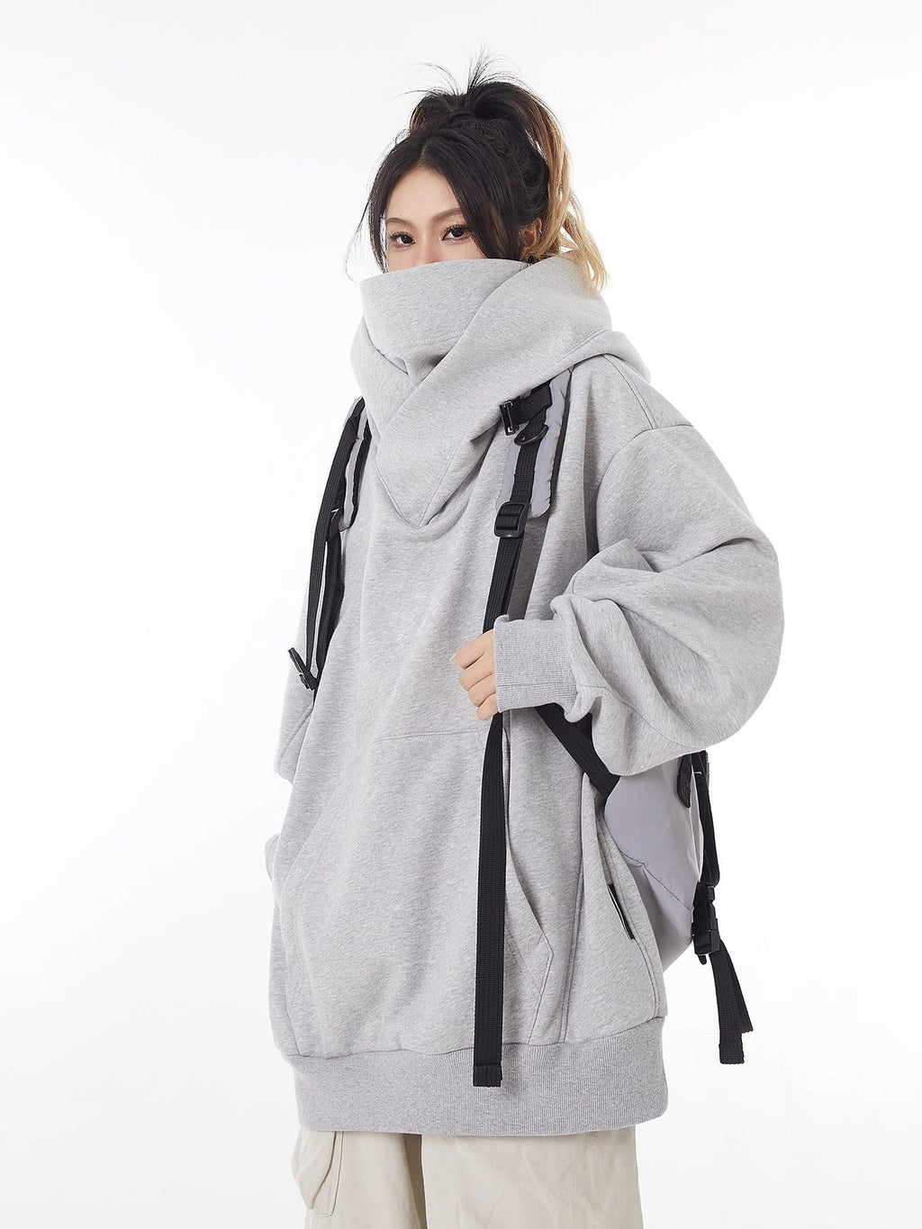 Loose High Collar Fleece Lined Hoodie - Nara's Shop