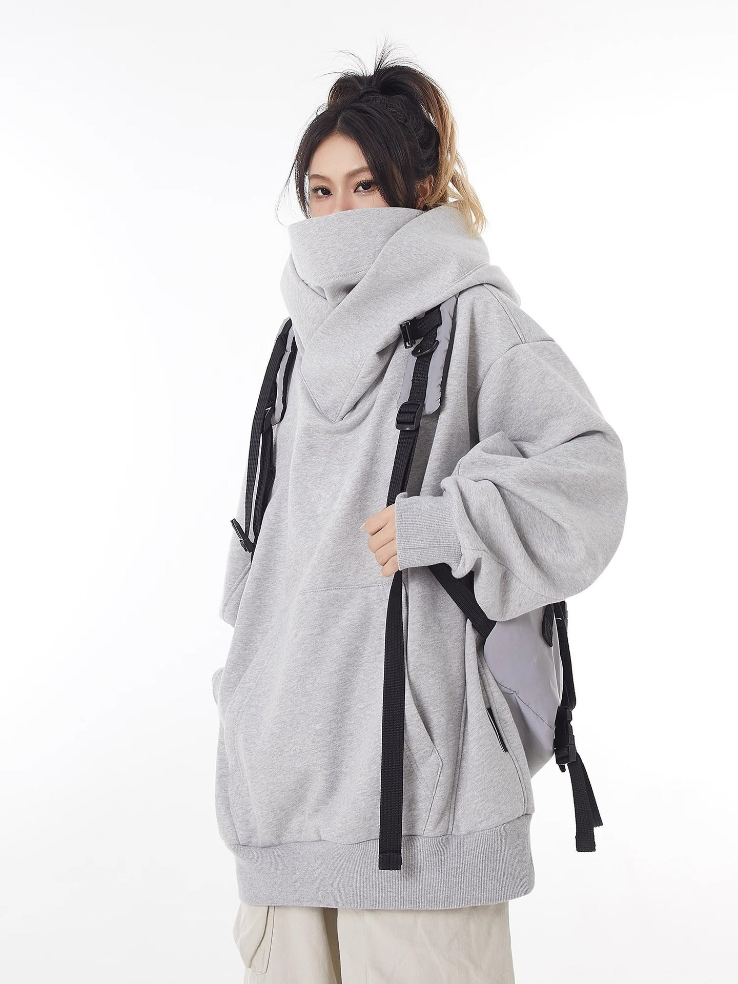Loose High Collar Fleece Lined Hoodie - Nara's Shop