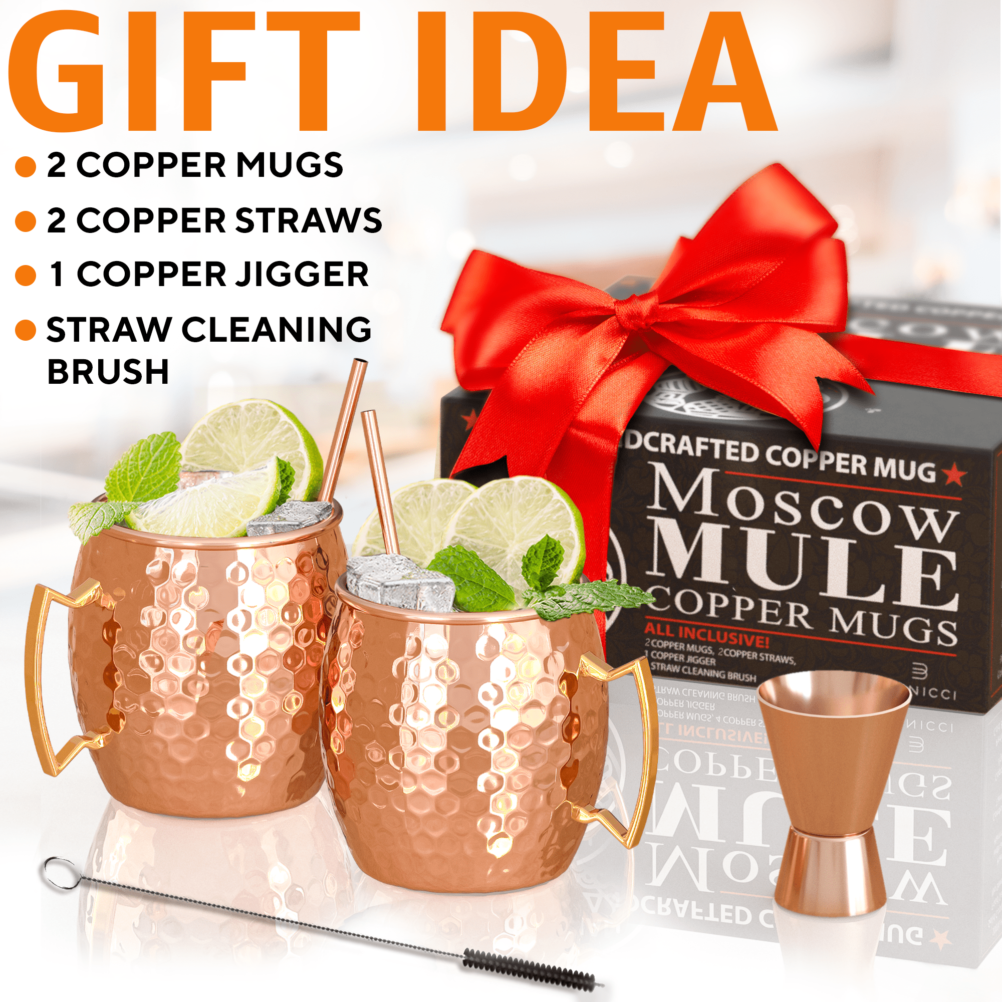Moscow Mule Copper Mugs - Set of 2 - 100% HANDCRAFTED - Food Safe Pure Solid Copper Mugs - 16 oz Gift Set with BONUS - Highest Quality Cocktail Copper - Nara's Shop