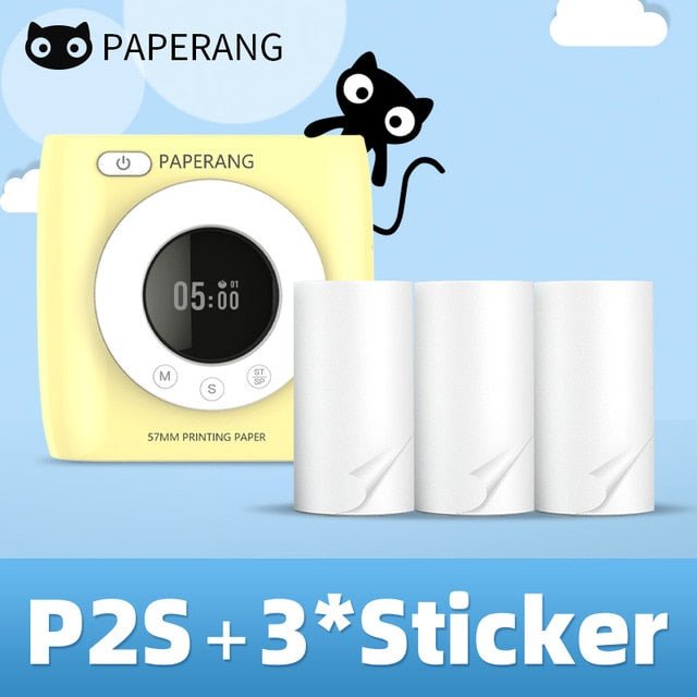 PAPERANG P2S 300dpi BT Pocket Printer Wireless Thermal Printer Portable Photo Label Clock Function Sticker Thermal Paper Roll - Nara's Shop