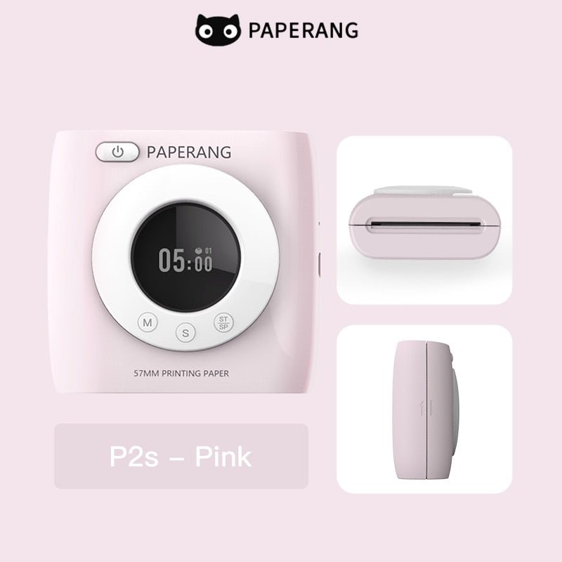 PAPERANG P2S 300dpi BT Pocket Printer Wireless Thermal Printer Portable Photo Label Clock Function Sticker Thermal Paper Roll - Nara's Shop