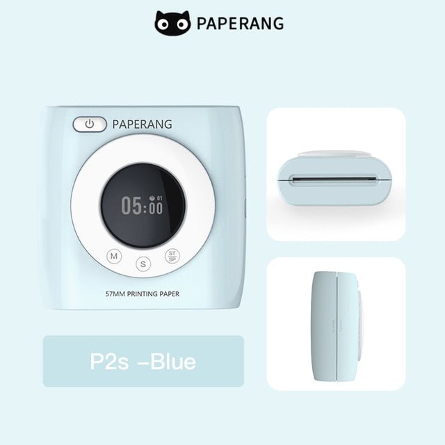 PAPERANG P2S 300dpi BT Pocket Printer Wireless Thermal Printer Portable Photo Label Clock Function Sticker Thermal Paper Roll - Nara's Shop