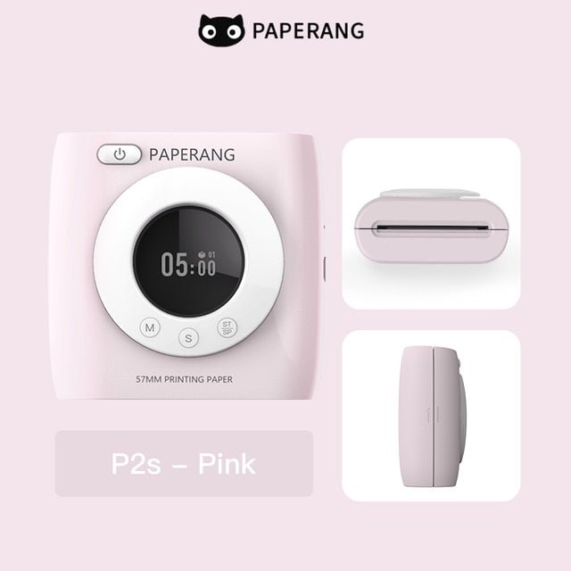 PAPERANG P2S 300dpi BT Pocket Printer Wireless Thermal Printer Portable Photo Label Clock Function Sticker Thermal Paper Roll - Nara's Shop