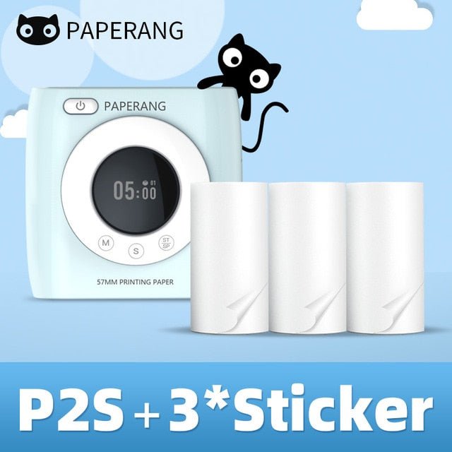 PAPERANG P2S 300dpi BT Pocket Printer Wireless Thermal Printer Portable Photo Label Clock Function Sticker Thermal Paper Roll - Nara's Shop