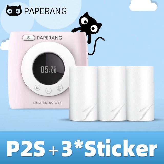 PAPERANG P2S 300dpi BT Pocket Printer Wireless Thermal Printer Portable Photo Label Clock Function Sticker Thermal Paper Roll - Nara's Shop