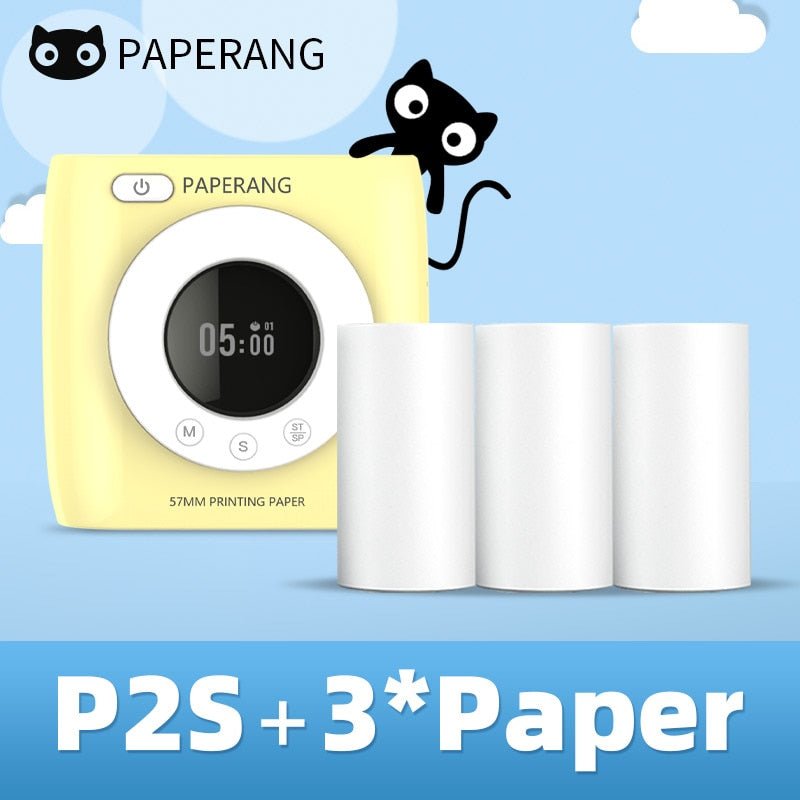 PAPERANG P2S 300dpi BT Pocket Printer Wireless Thermal Printer Portable Photo Label Clock Function Sticker Thermal Paper Roll - Nara's Shop