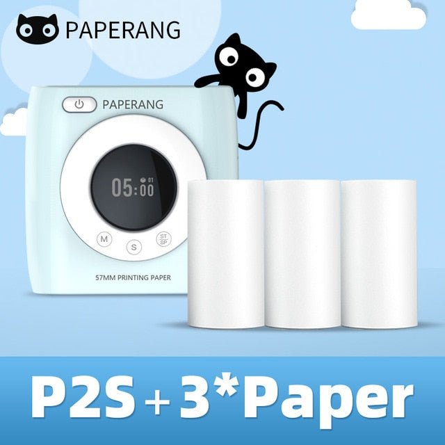 PAPERANG P2S 300dpi BT Pocket Printer Wireless Thermal Printer Portable Photo Label Clock Function Sticker Thermal Paper Roll - Nara's Shop