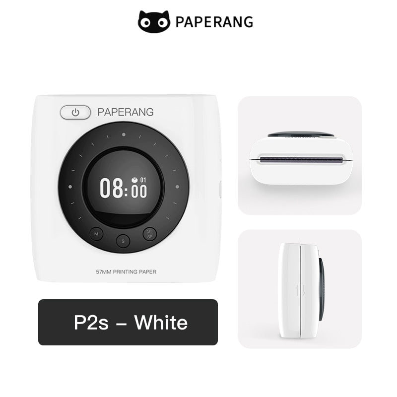PAPERANG P2S 300dpi BT Pocket Printer Wireless Thermal Printer Portable Photo Label Clock Function Sticker Thermal Paper Roll - Nara's Shop