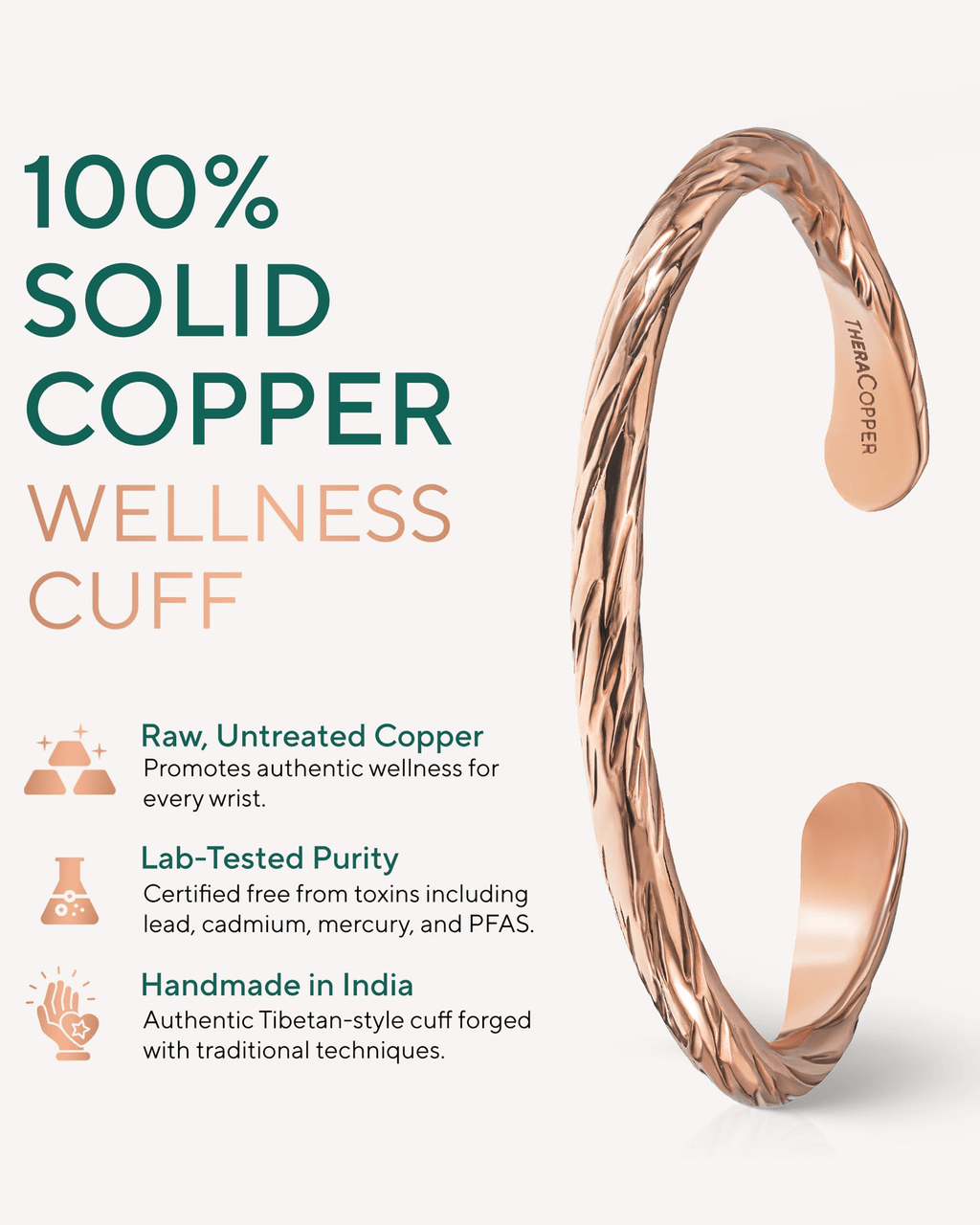 Pure Copper Cuff Bracelet – Distressed - Nara's Shop