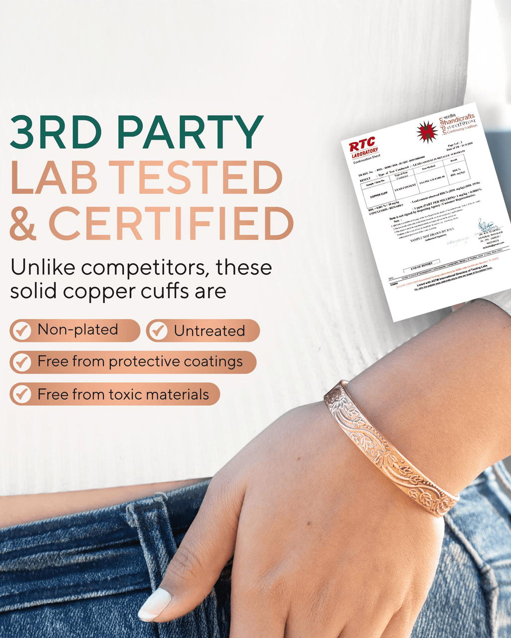 Pure Copper Cuff Bracelet for Women – Floral - Nara's Shop