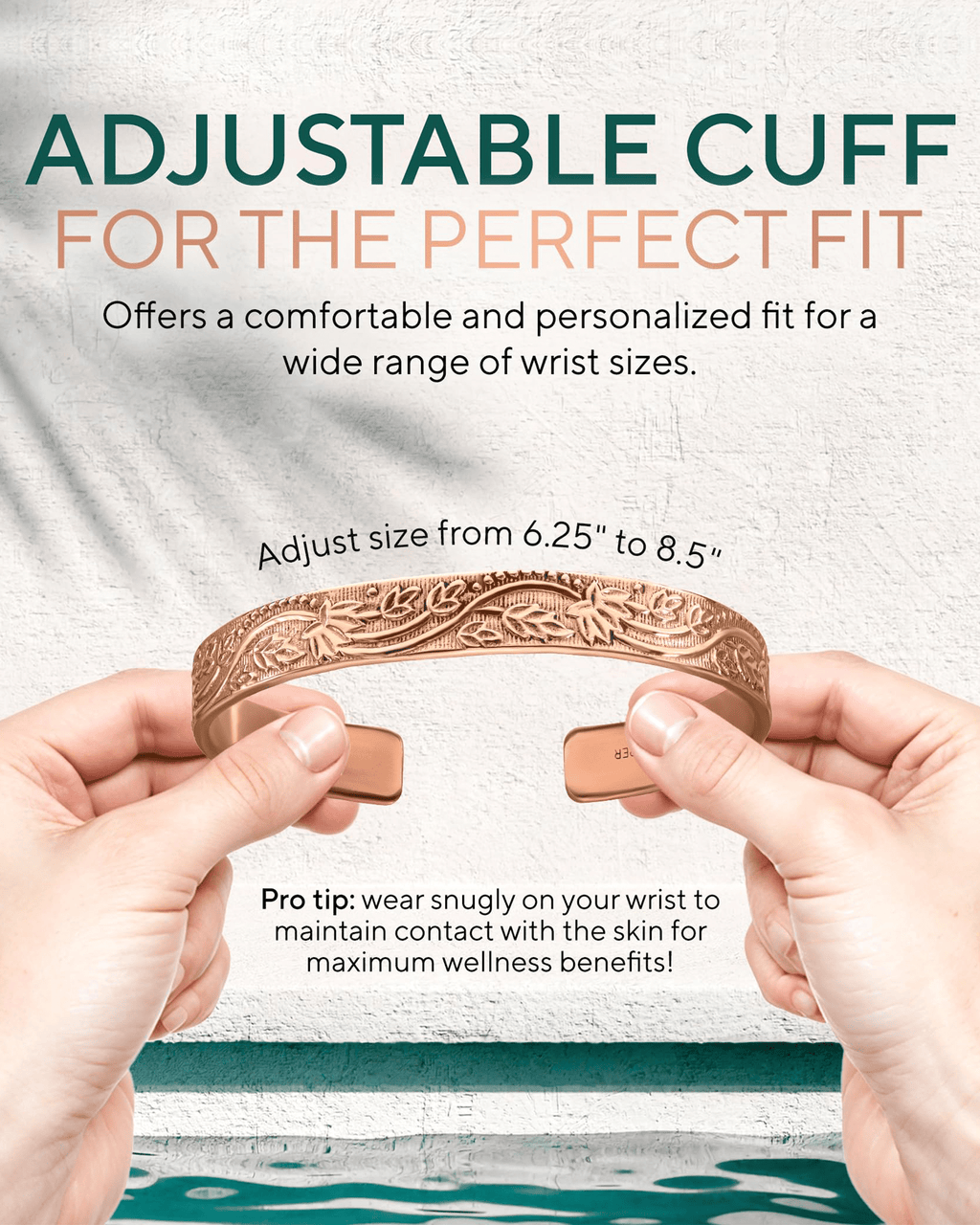 Pure Copper Cuff Bracelet for Women – Floral - Nara's Shop