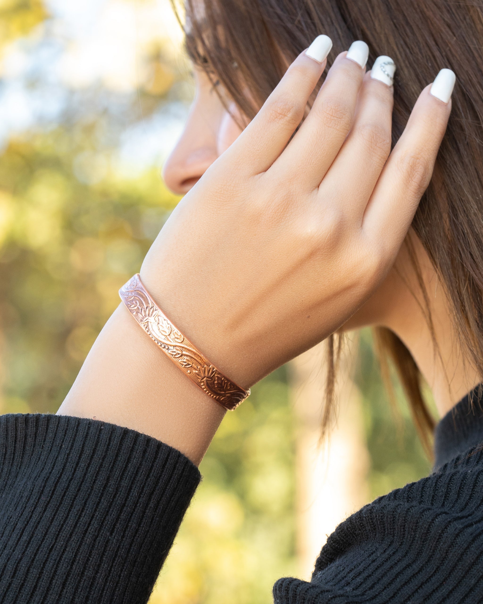 Pure Copper Cuff Bracelet for Women – Floral - Nara's Shop