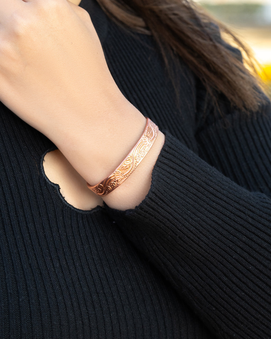 Pure Copper Cuff Bracelet for Women – Floral - Nara's Shop