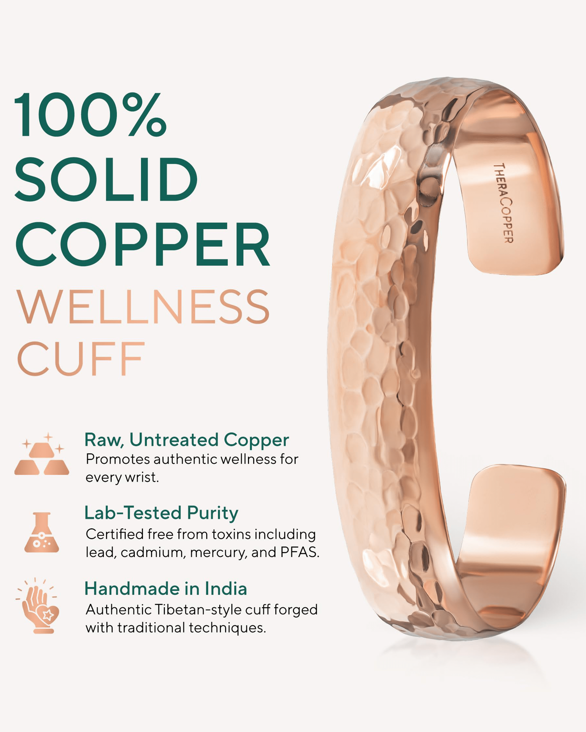 Pure Copper Cuff Bracelet – Hammered - Nara's Shop