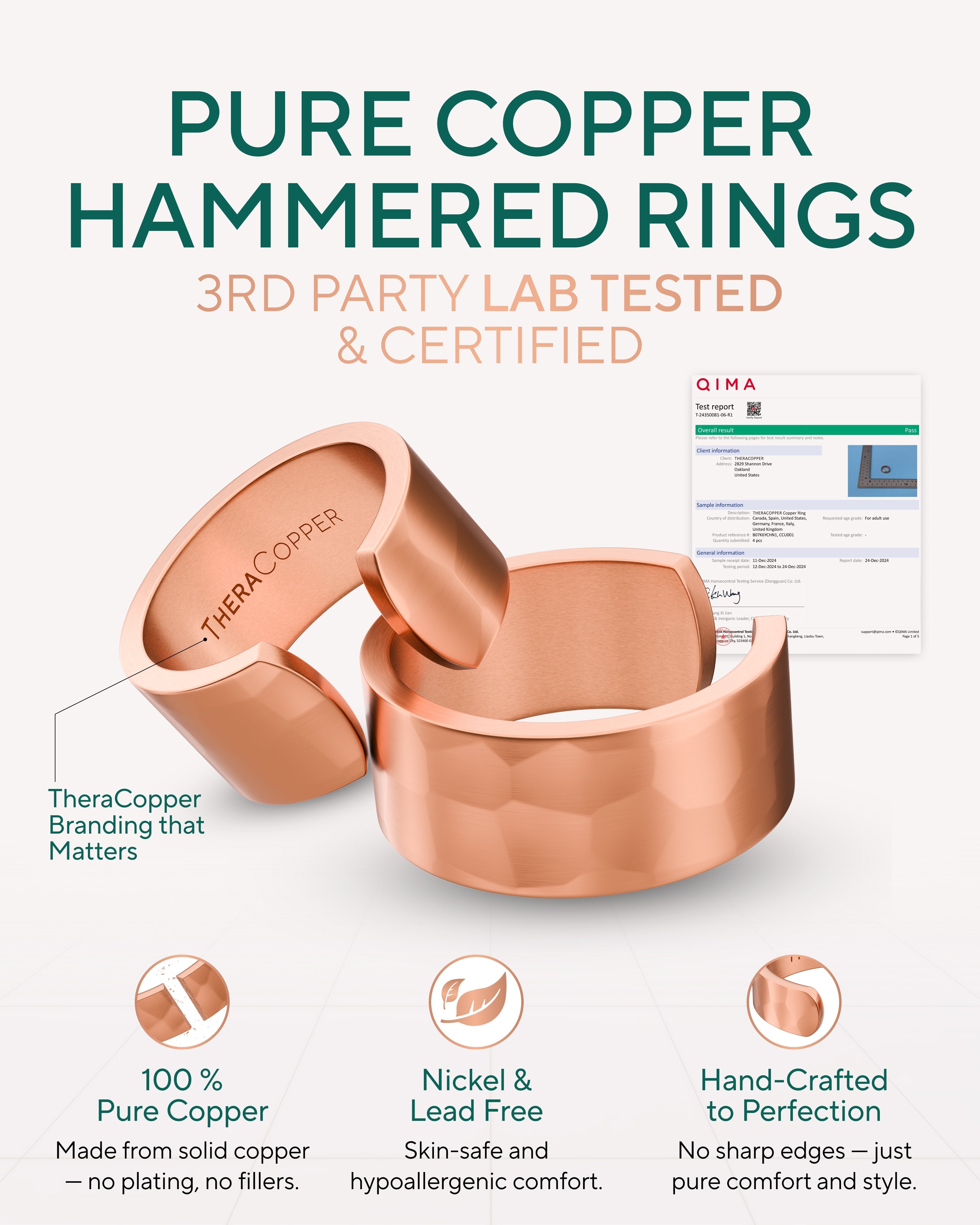 Pure Copper Rings – Hammered (10mm) - Nara's Shop