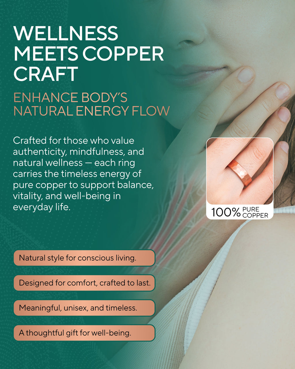 Pure Copper Rings – Hammered (6mm) - Nara's Shop
