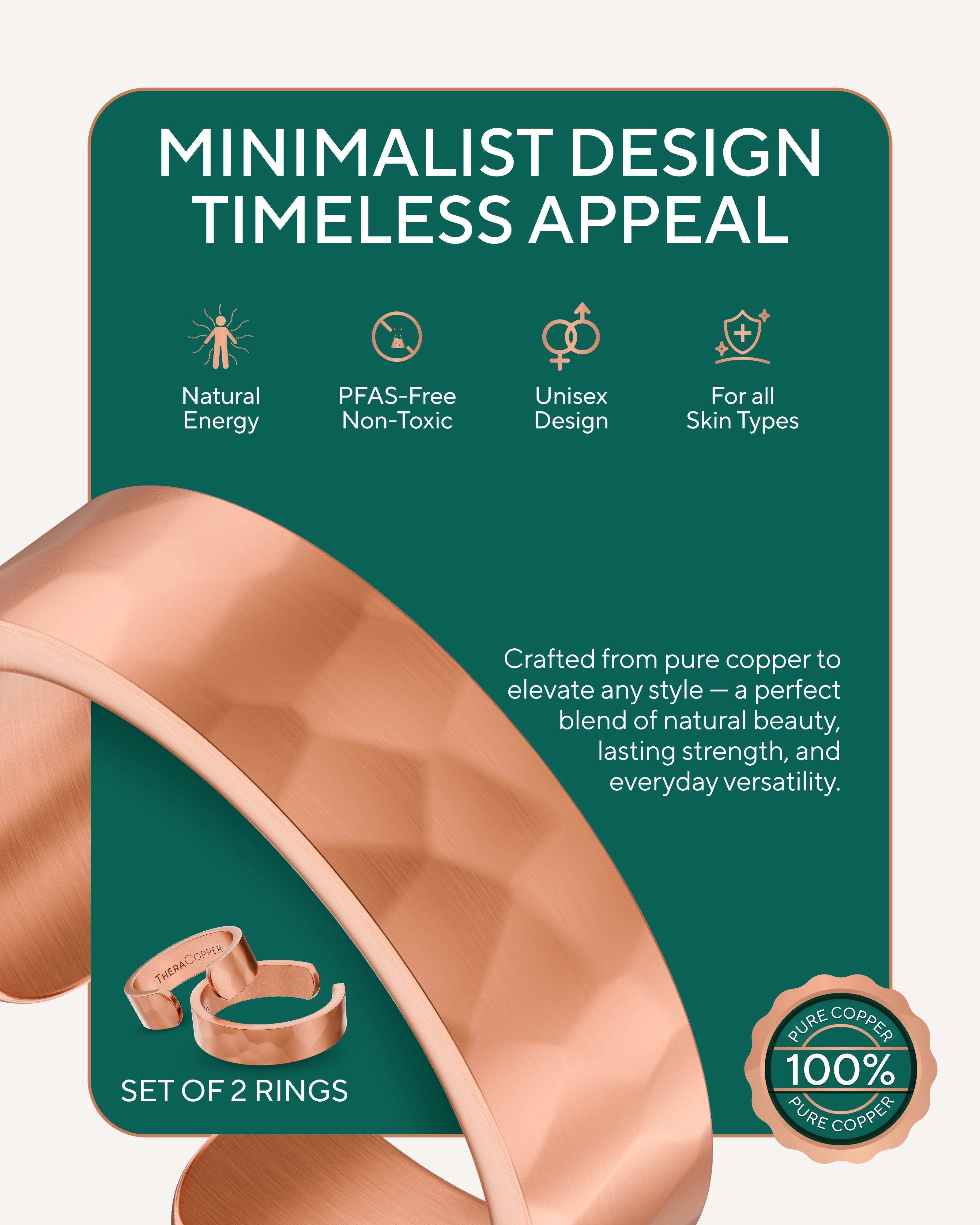 Pure Copper Rings – Hammered (6mm) - Nara's Shop