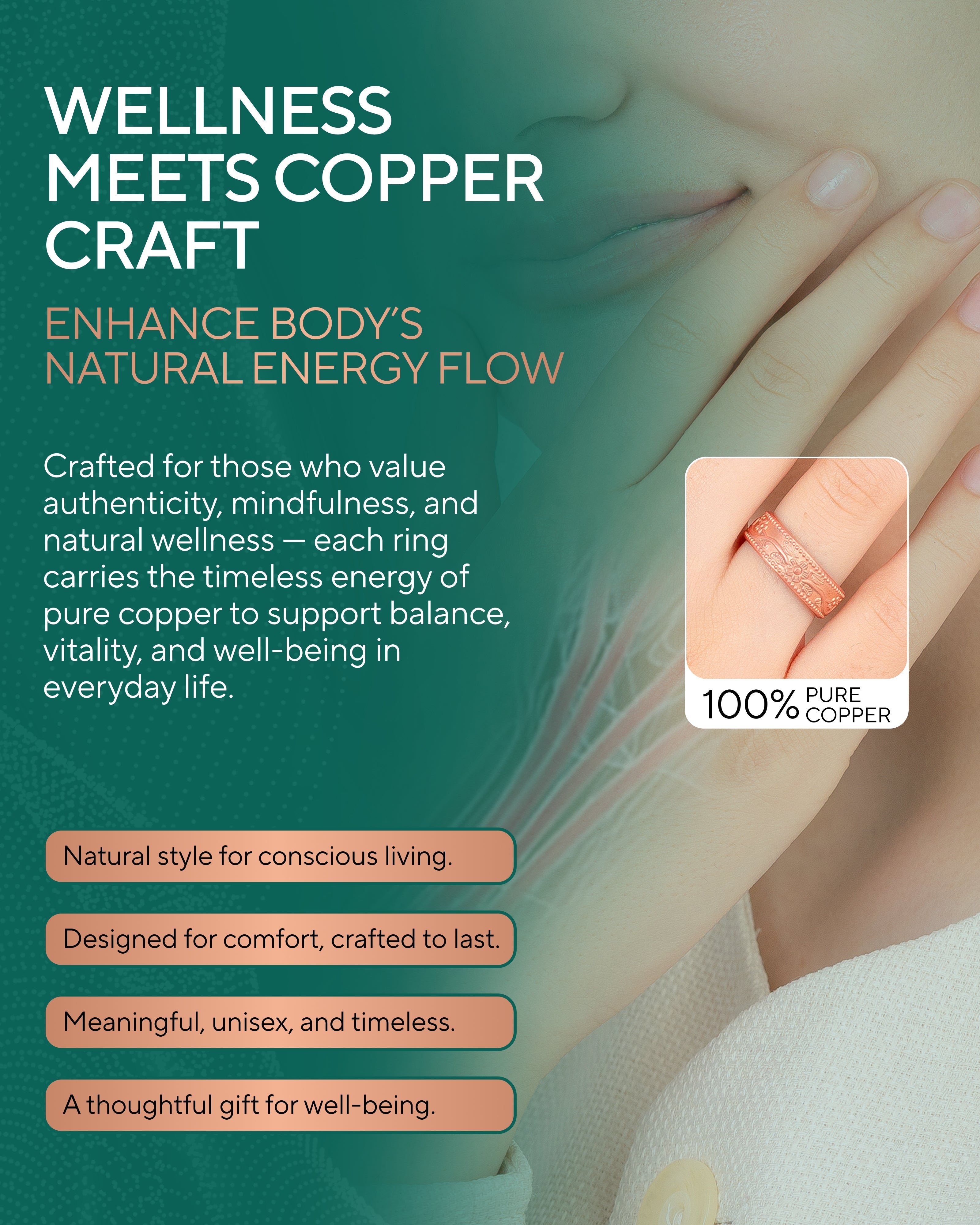 Pure Copper Rings Set – Floral (6mm) - Nara's Shop