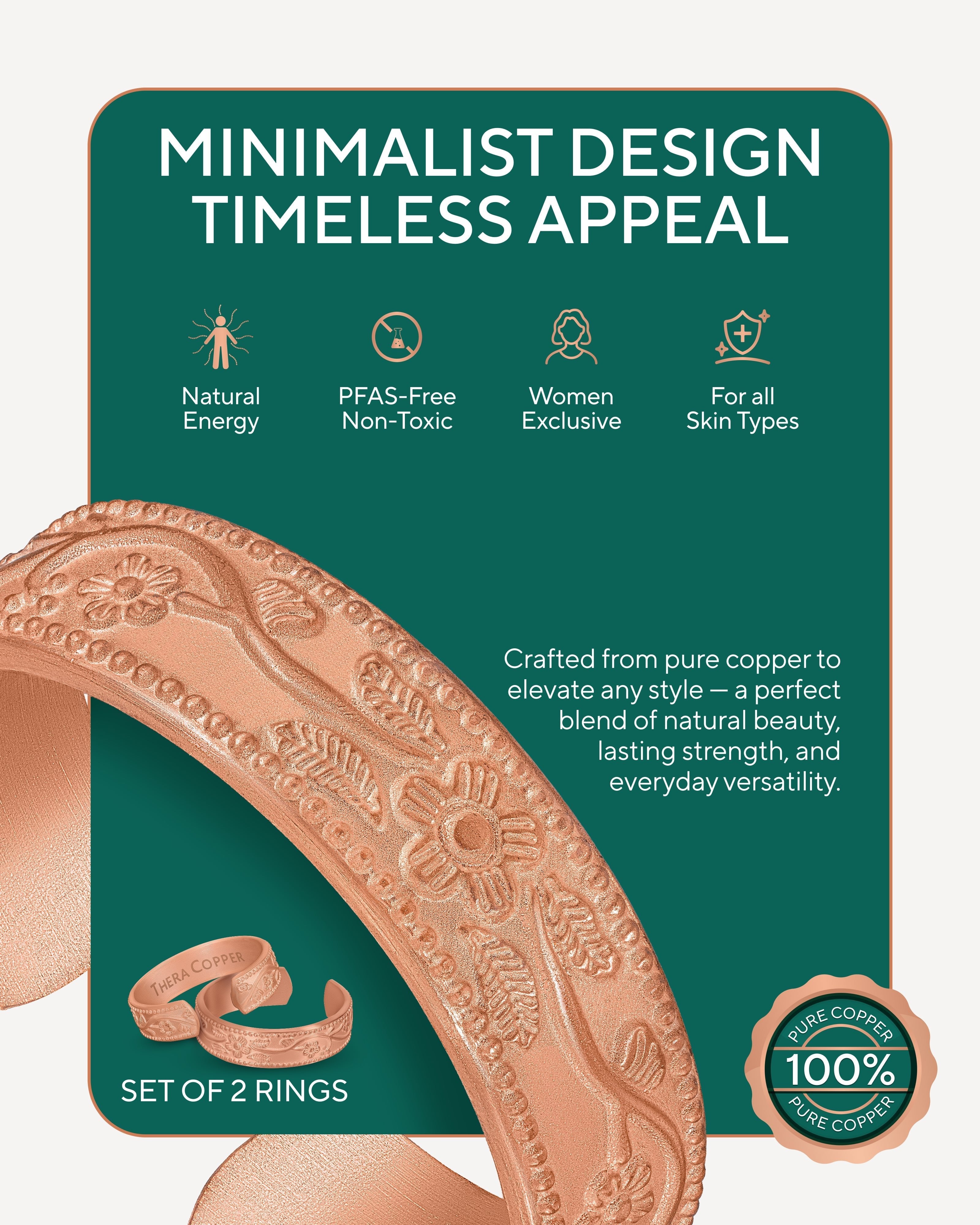 Pure Copper Rings Set – Floral (6mm) - Nara's Shop