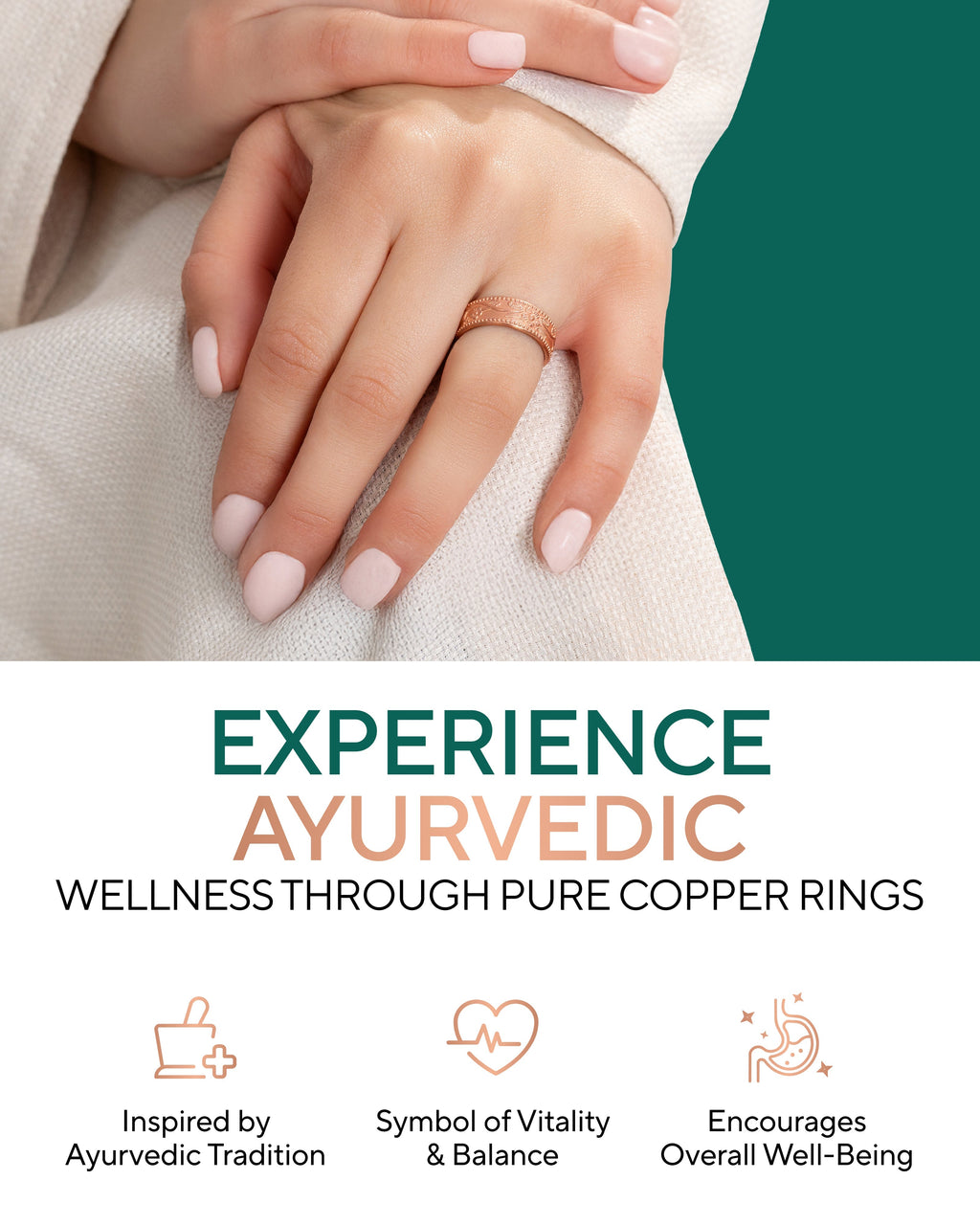 Pure Copper Rings Set – Floral (6mm) - Nara's Shop